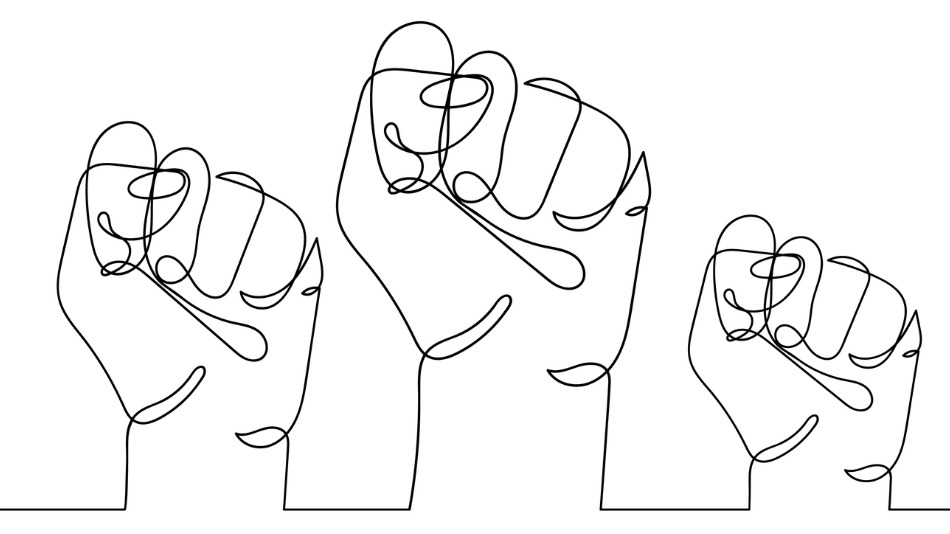 Dibujo de 3 puños levantados como concepto de los derechos humanos